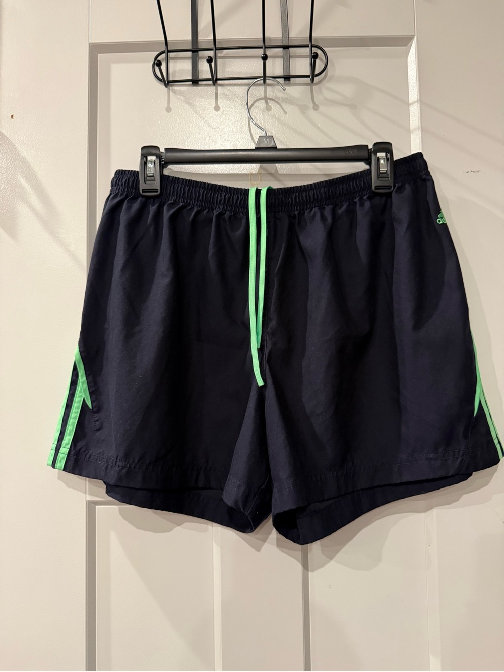 adidas Women’s Navy Athletic Shorts with Neon Green Trim